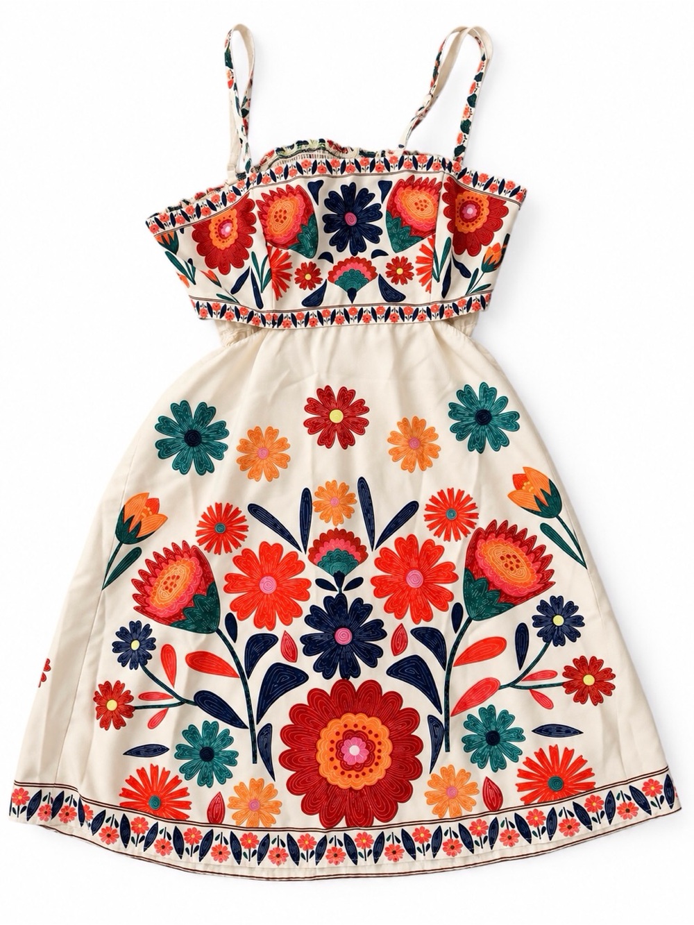 Embroidered Floral Cream Girls' Sundress